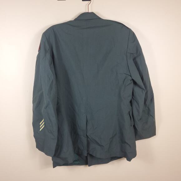 Vintage Army Green Service Coat Blazer Gold Tone Hardware Size 42R - Picture 10 of 12